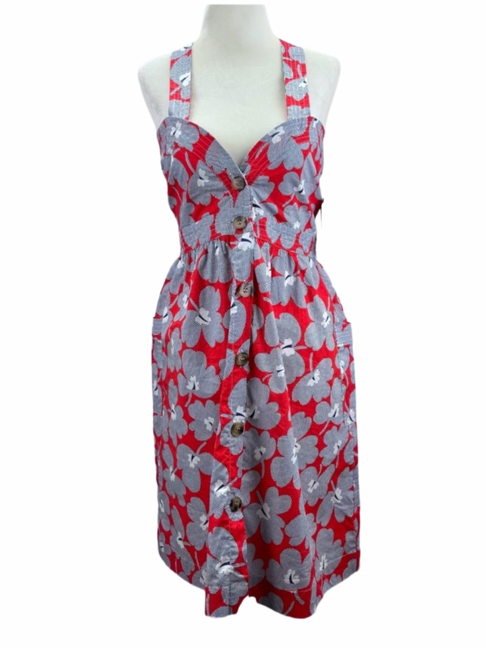 Tulip B Red Floral Fit & Flare Midi Dress Size  Medium Classic Pin-up Rockabilly